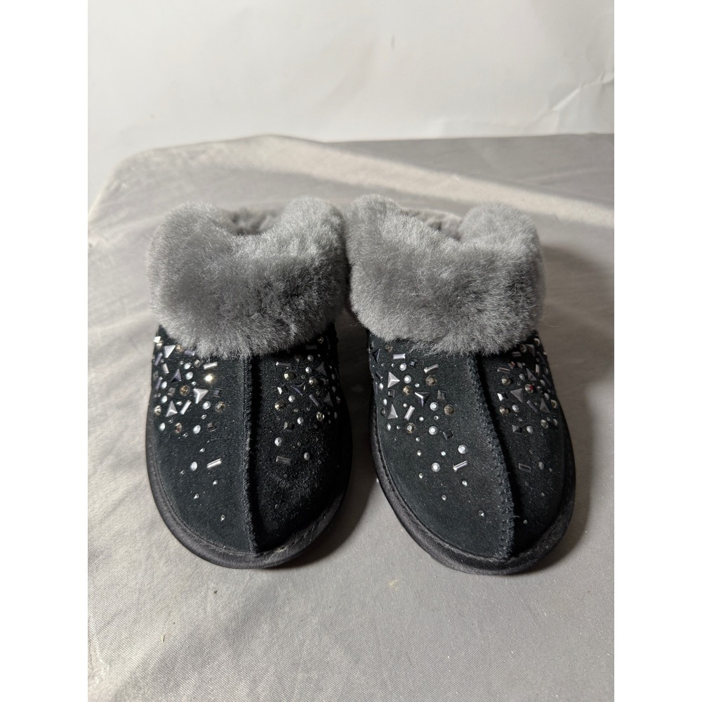 Koolaburra by UGG Lezly Black Suede Studded Rhinestone Slippers Womens 7 1099114